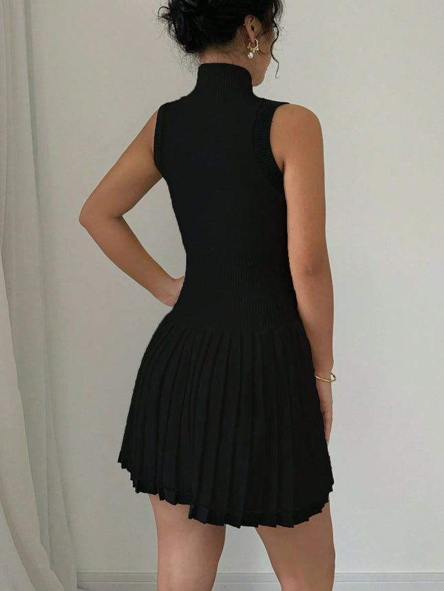 Cross-border European and American Women's AliExpress Explosions Knitted Mini dress Fashion Round Neck Ruffled A- line dress