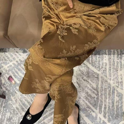 Fortune Pants New Chinese Style Embossed Jacquard Pearlescent Casual Pants Retro Elegant Temperament Versatile Straight Wide Leg Pants for Women