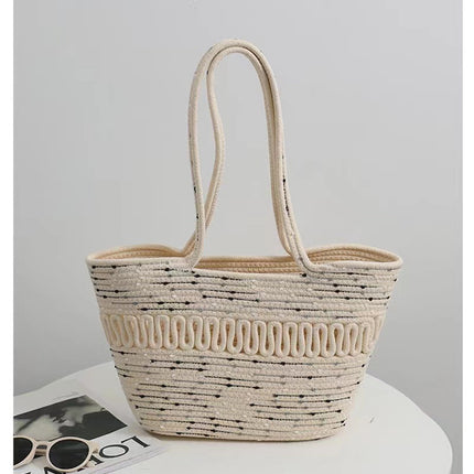 Cotton Woven Shoulder Basket Bag Women / Sac Panier Tressé Coton Épaule Femme