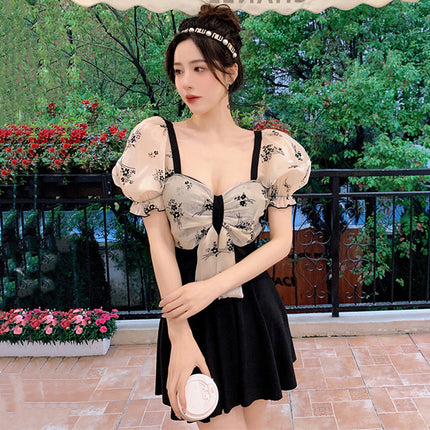 New Arrival Swimsuit Women's Pure Desire Retro Dress Belly-Covering Slimming Floral Bow Girl's Holiday Swimsuit