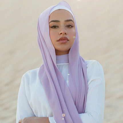 Solid Color Single Color Pearl Chiffon Scarf Malaysia Hot Selling Long Scarf Scarf Shawl Export Malaysia