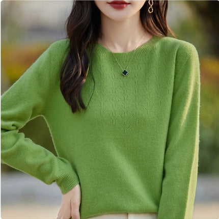 First-Line Garment Knitwear Women's Round Neck Hollow Pullover Base Shirt Autumn and Winter Inner Loose Long-Sleeved Outer Wear Sweater