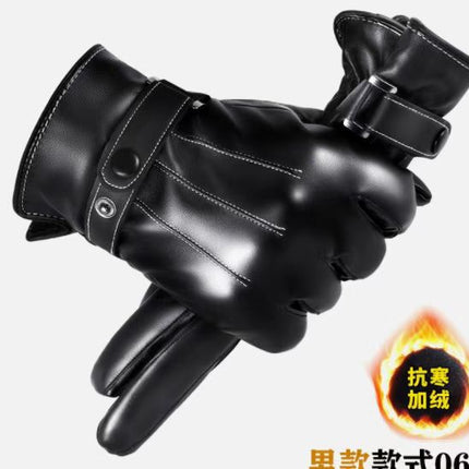 Wholesale men's leather gloves winter riding warm waterproof windproof fleece-lined thickened Korean gloves women driving touch screen
