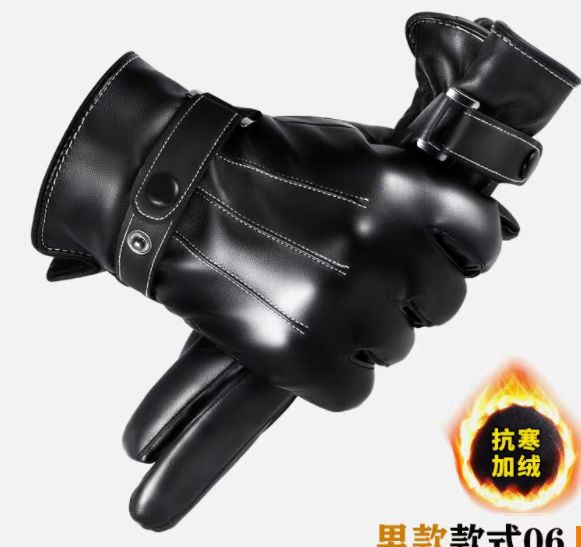 Wholesale men's leather gloves winter riding warm waterproof windproof fleece-lined thickened Korean gloves women driving touch screen