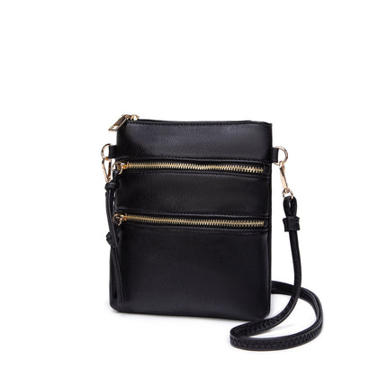 2024 Summer New Women's Bags Wholesale Retro Solid Color Mobile Phone Bags Double Zipper Multifunctional Pocket Vertical Shoulder Bags