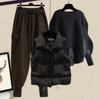 Black vest + black top + coffee pants three-piece set / M [recommended 40-50kg ]