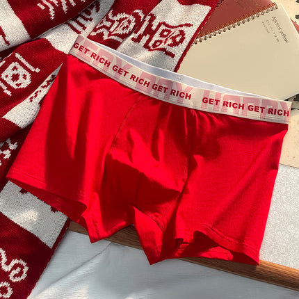 10A Antibacterial Red Men's Underwear, Men's Pure Cotton Red Boxer Briefs, Zodiac Year Men's Red Underwear Wholesale