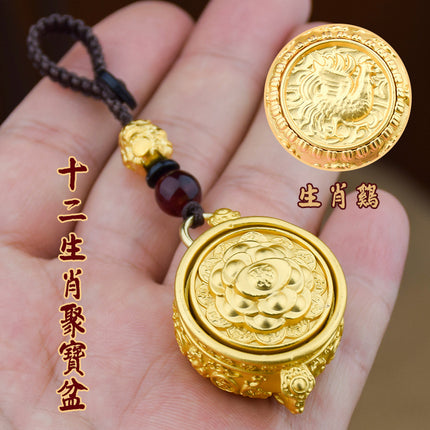Cornucopia Hand Handle Cornucopia Lucking Treasure 12 Zodiac Keychain Pendant Rotatable TikTok Hot Sale