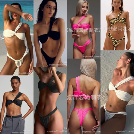 2026Ins Unique High-End Swimsuit One-Shoulder Tie Bikini Set Sexy Low-Waist Personalized Two-Piece Swimsuit
