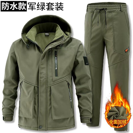 fleece-lined men's autumn and winter waterproof windproof cold outdoor warm suit wear-resistant tooling work clothes
