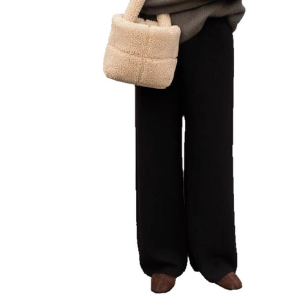 Pear-Shaped Figure Slimming Knitted Wide-Leg Pants for Women 2025 Autumn and Winter New Thickened Drape Floor-Length Casual Straight Pants