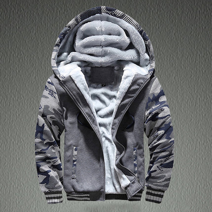 Men's fleece-lined sweater cardigan coat casual hooded thickened autumn fashion comfortable cross-border youth cold-proof coat