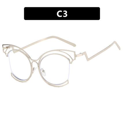 Folding Curved Leg Cat Eye Large Frame Hollow Flat Mirror 2023 New Metal Glasses Frame Ins Concave Shape Anti-Blue Light