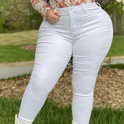 Guangzhou Supply Chain Tiktok Pop In-Stock Dark Wash Jeans for Women, High Elasticity Zipper White Skinny Pants
