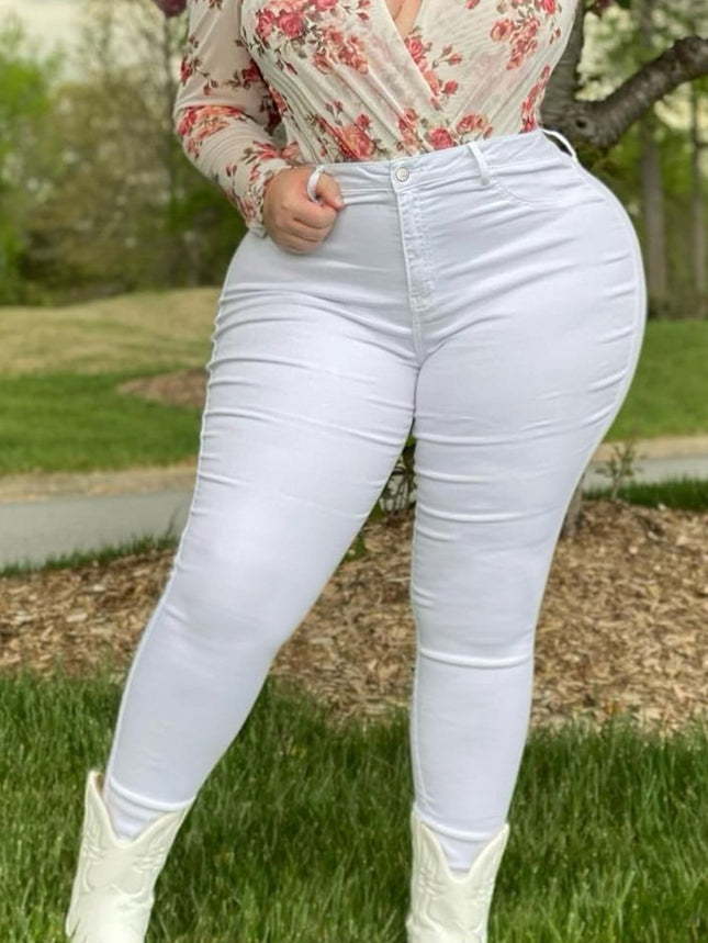Guangzhou Supply Chain Tiktok Pop In-Stock Dark Wash Jeans for Women, High Elasticity Zipper White Skinny Pants