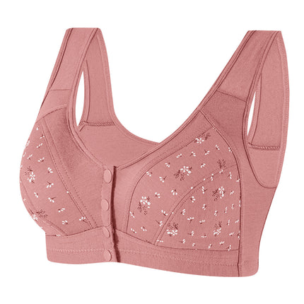 Front Button Breathable New Thin Large Size Middle-Aged and Elderly Wire-Free Bra Comfortable Cotton Vest Style Underwear