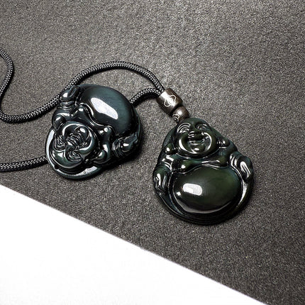 Crystal Obsidian Buddha Pendant for Men and Women, Maitreya Buddha Necklace, Laughing Buddha Pendant, Direct Supply Rainbow Eye