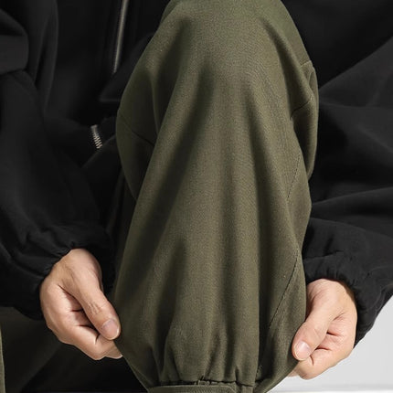 Army Green cotton overalls men's autumn and winter fleece-lined men's pants toe pants men's sweater winter casual pants men's