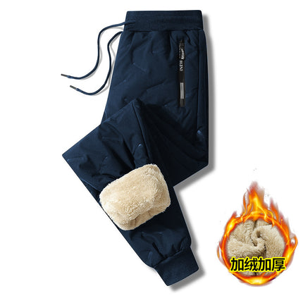 Lamb Wool Cross-Border Cotton Pants Autumn and Winter Fleece-Lined Cold-Proof Men's Elastic Waist Casual Pants Cold-Proof and Warm Long Pants