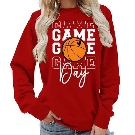 Game day printed round neck women's top vests foreign trade supply autumn and winter coat casual loose European size cross-border