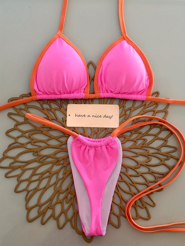 Women's Micro Bikini Contrast Color Gradient Sexy Cute Backless Lace-Up Beach Vacation Split Bikini