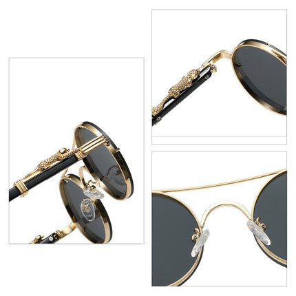 Cross-border European and American sunglasses men's retro punk metal leopard head round frame fashion double beam personality sunscreen sunglasses women