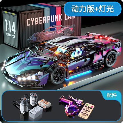 Compatible with Lego Black Gold V12 Cyberpunk Rambo Remote Control Building Blocks Sports Car Racing Children's Toys Cross-Border Wholesale