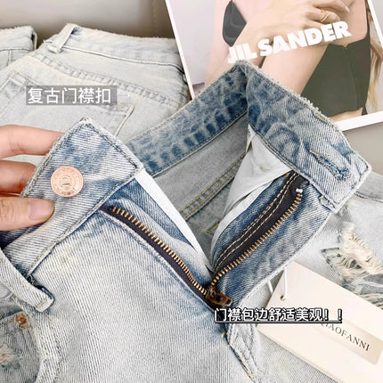 Ripped Denim Shorts for Women 2025 Summer New American Hot Girl Loose Slimming Wide Leg A-Line Hot Pants