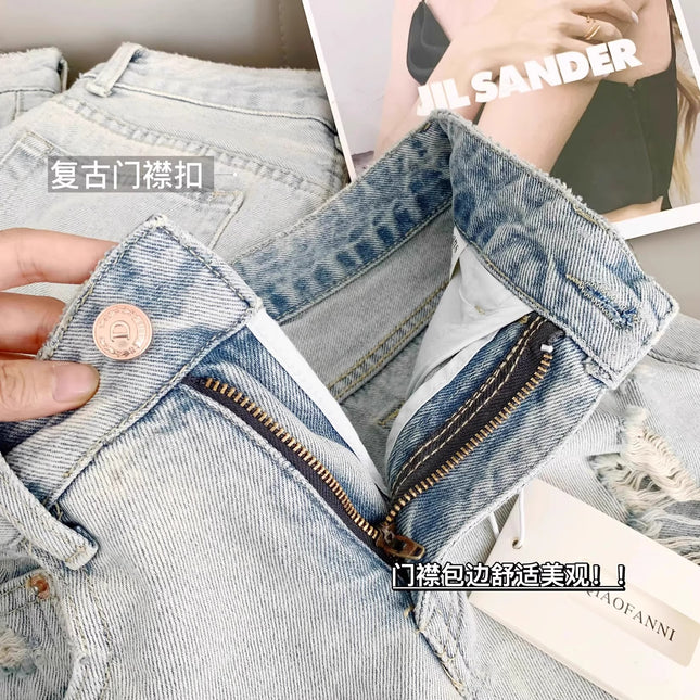 Ripped Denim Shorts for Women 2025 Summer New American Hot Girl Loose Slimming Wide Leg A-Line Hot Pants
