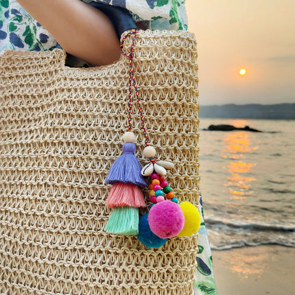 Vintage Ethnic Style Bag Hanging Ornaments Bohemian Ocean Style Handmade DIY Woven Fur Ball Shell Tassel Pendant