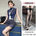 Purple gray [top + skirt + badge + t pants] includes black stockings / One Size