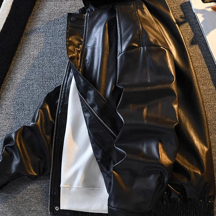 American retro motorcycle leather coat men's high-end feeling ruffian handsome lapel clip flow handsome top home figure# PU02