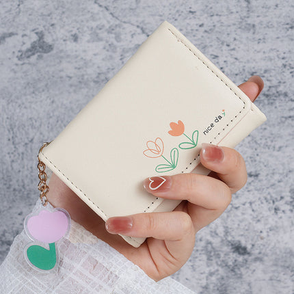 Cross-Border Labelable Wallet Women's Short Style 70% off Pure Color Simple Printing Cute Fresh Student Foldableing Wallet Card Holder