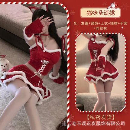 Don't miss the night New Year red Christmas sexy underwear pure desire wind clothes qqny cute cat uniform suit