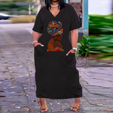 WK2360 European and American sexy V-neck loose print plus size dress