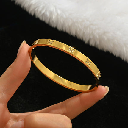 Titanium Steel Bracelet Does Not Fade, Diamond-Encrusted Real Gold Electroplated 18K Gold Stainless Steel Bracelet Douyin Cross-Border Same Style