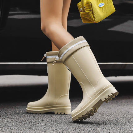 Women's Thick-Soled Rain Boots for Outdoor Wear, Non-Slip Kitchen and Car Wash Water Shoes, Fleece-Lined and Thickened Rain Boots