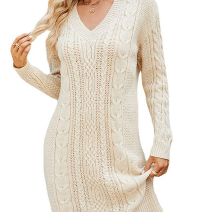 Cross-border European and American women's V-neck sweater dress 2023 autumn and winter twisted knitted dress elegant long sweater dress for women