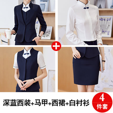 Spring and Autumn 2023 Commuter New wine red Long Sleeve Suit I Also Blouse Pants Skirt Four-Piece Suit
