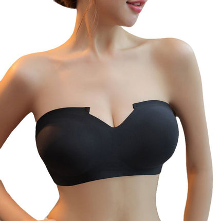 Small chest thick Cup one-line strapless underwear summer non-slip seamless tube top anti-exposure 1/2 cup bra