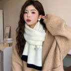 Contrast color knitted scarf--10 milk white / 30*160