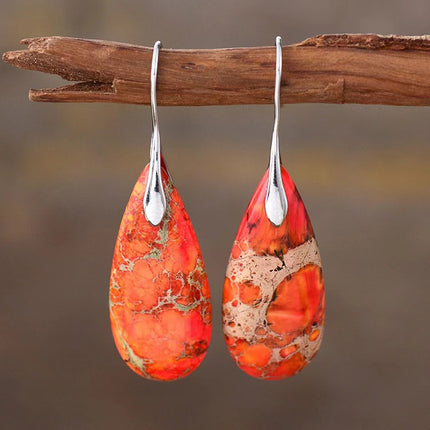 European and American Bohemian Emperor Stone Water Drop Pendant Earrings Natural Stone Independent Brand Jewelry Geometric Saturn