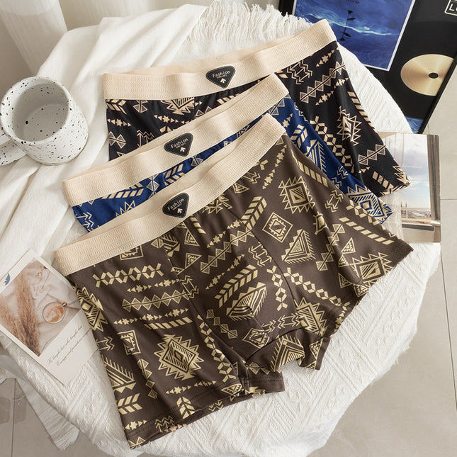 New American Retro Men's Underwear Mid-Waist Boxer Briefs High Elastic Skin-Friendly Breathable Summer Trendy Boxer Briefs Wholesale