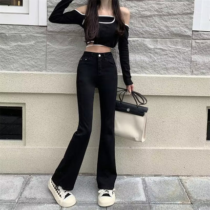 American Retro High Waist Flared Pants Micro-Lar Jeans Women's Spring and Autumn 2024 New Mini Horseshoe Pants Spring and Autumn