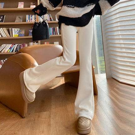 apricot Flared Pants Women's Fall/Winter 2024 New American Style Slim-Fit Casual fleece-lined Pants High Waist Slim Look Trendy Pants