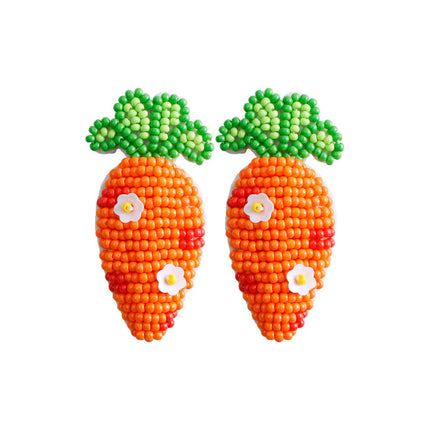 Easter Retro Style Creative Accessories Carrot Earrings High-End Green Leaf Rice Beads Sequin Hand-Woven Earrings