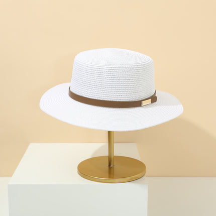 Straw Hat Bohemian Flat Brim Flat Top British Hat Women's Summer Outing Sunshade Sunscreen Hat Flat Top Straw Hat Beyond Piece
