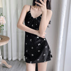 Gold velvet hot silver butterfly-black suspender skirt / M