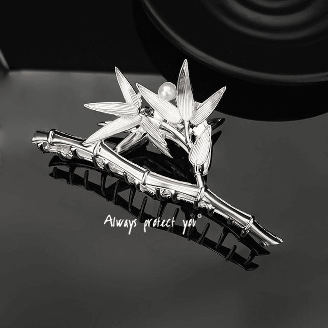 Bamboo Hair Clip Metal High-End Grab Clip Back of the Head Niche Design Hair Accessory Cold Style Silver Shark Clip Hair Grab
