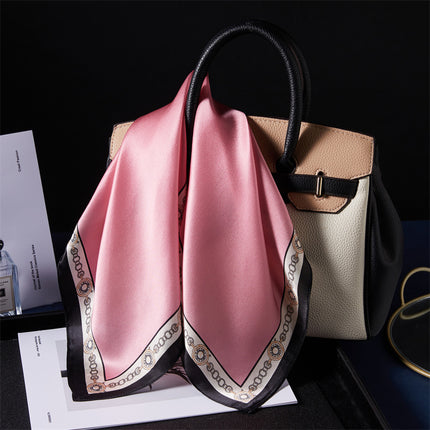 100% Silk Scarf Spring New Pink Edge Wide Mulberry Silk 53cm Small Square Scarf High-End White Scarf